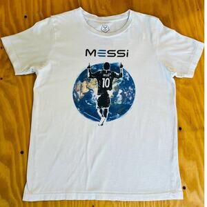 World Messi Silhouette, Leo Messi 10 Football Soccer Graphic White T-Shir Boy XL